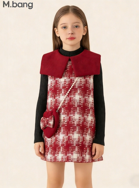 80-140CM童装冬季小香风连衣裙儿童裙套装加绒加厚裙子女童两件套