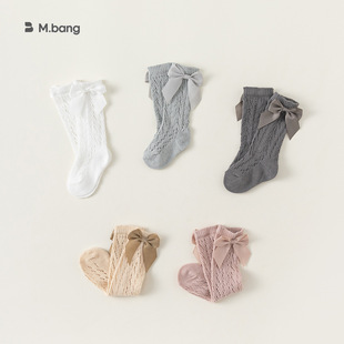 邦选春夏新品女童蝴蝶结中筒袜甜美宝宝袜子网眼袜