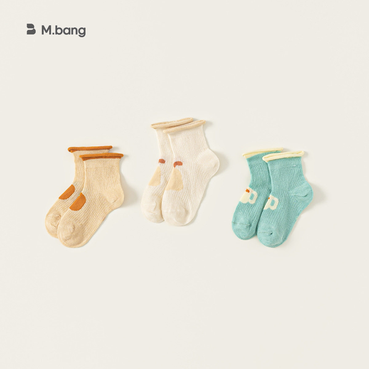 邦选夏季新款儿童袜子田园短筒袜男童撞色无骨袜三双装透气网眼袜