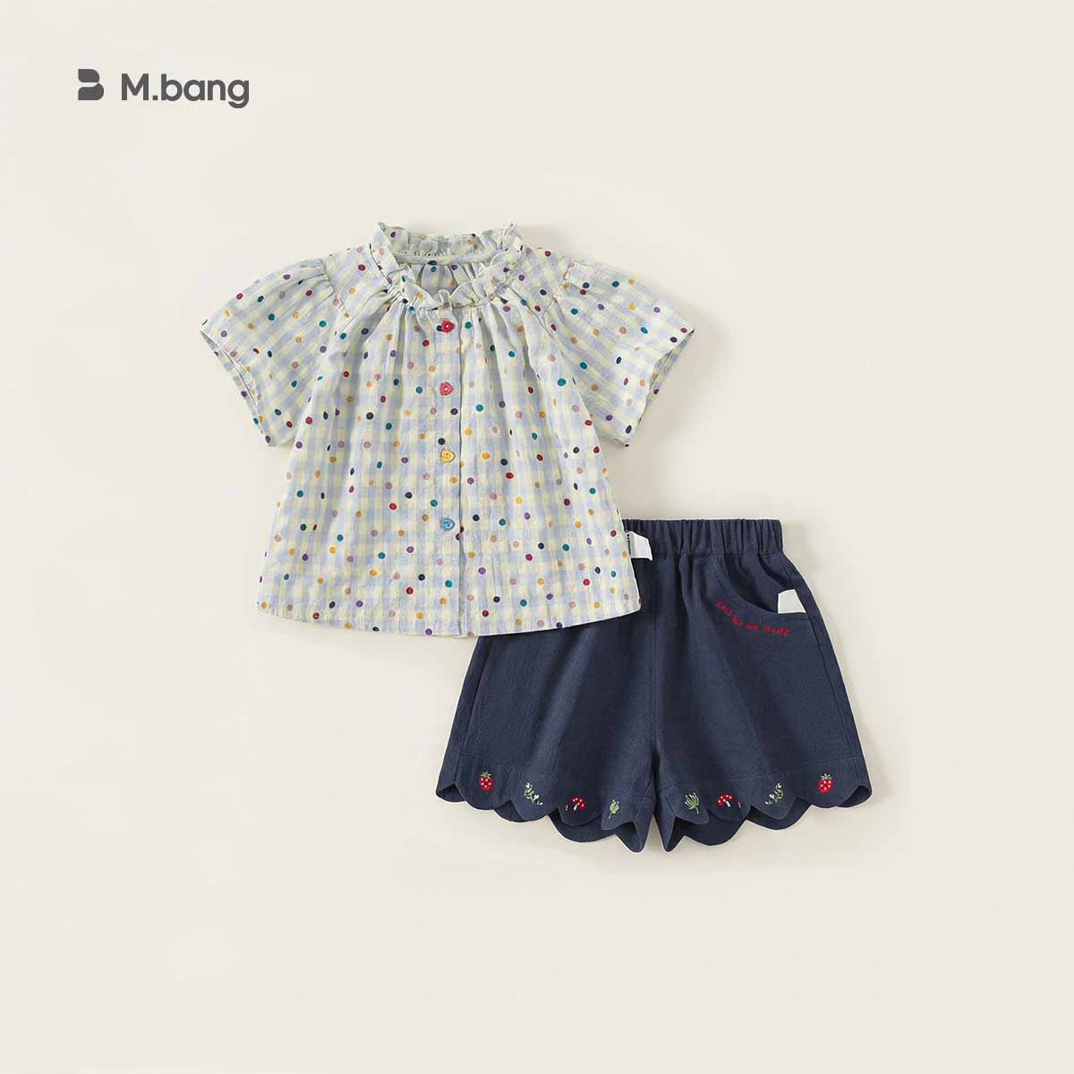 童装夏装波点衣服花边衬衫短袖儿童牛仔裤两件套女童套装80-140