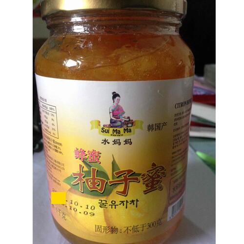 韩国原装进口 水妈妈蜂蜜柚子茶柚子蜜1kg果肉饮料 包邮 - 封面