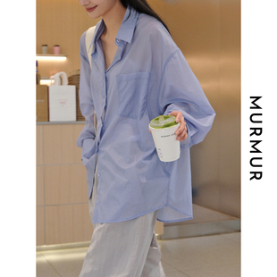 夏季新款韩国慵懒风薄款长袖衬衫防晒衬衣轻盈透气干爽休闲上衣女