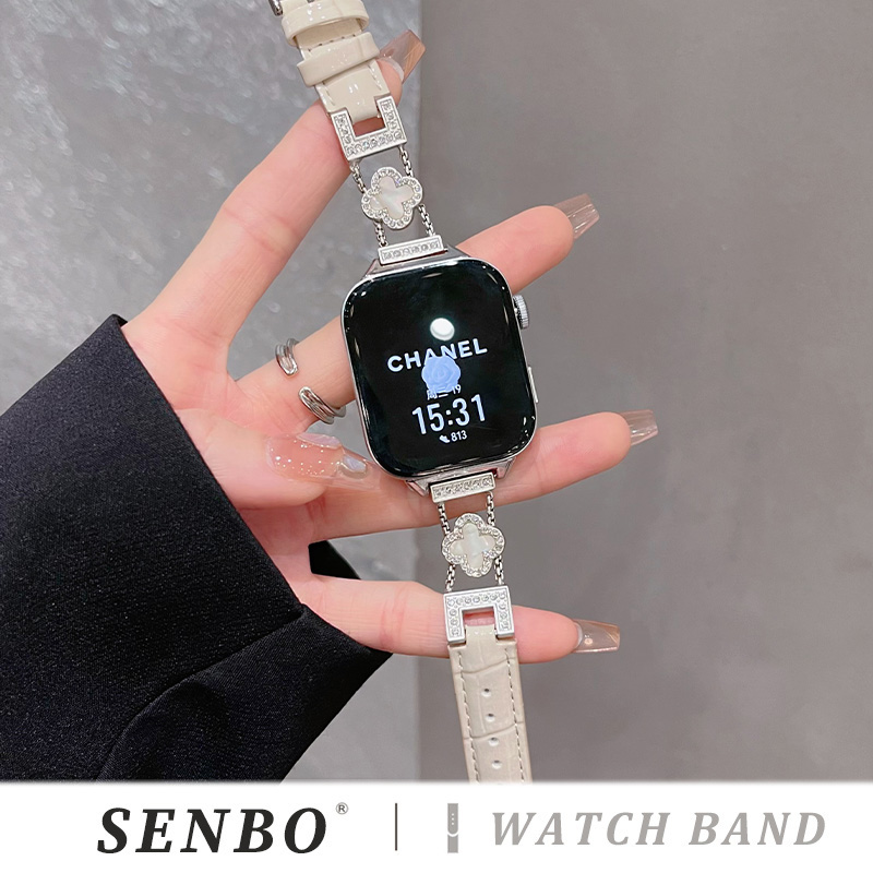 适用华为fit3手表带新款watch fit4四叶草拼皮竹节纹表带fit二三代真皮皮质fit1智能运动腕带男女款时尚高级