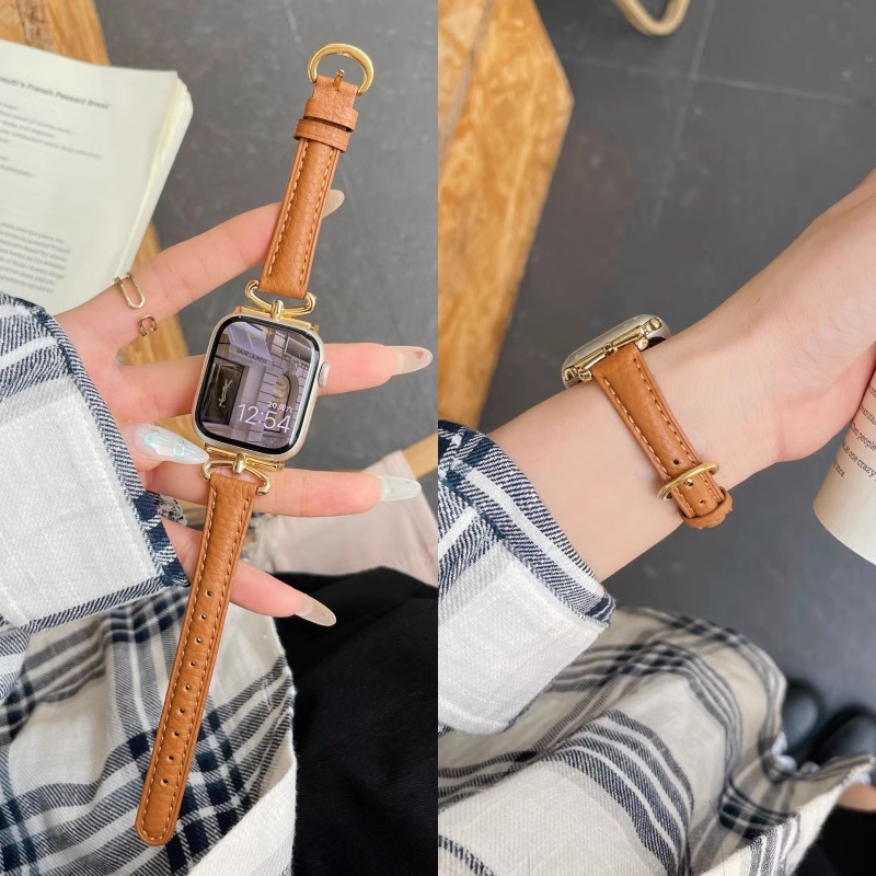 适用苹果iwatch11手表带s10新款applewatch9/8/7/6/se代手表表带小牛皮s8真皮皮质42mm46女高级小众s7小香风