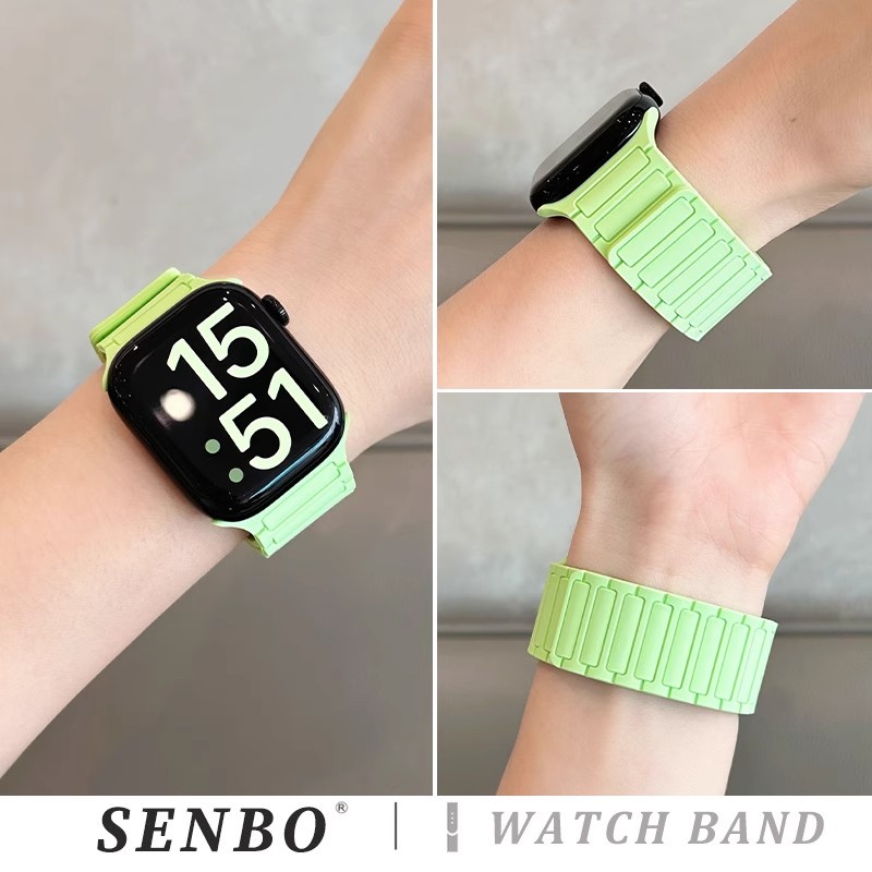 适用于苹果iwatch10手表表带s9三株硅胶磁吸表带ultra新款智能手表s8/7/6/5/4夏季透气运动女款时尚男士腕带