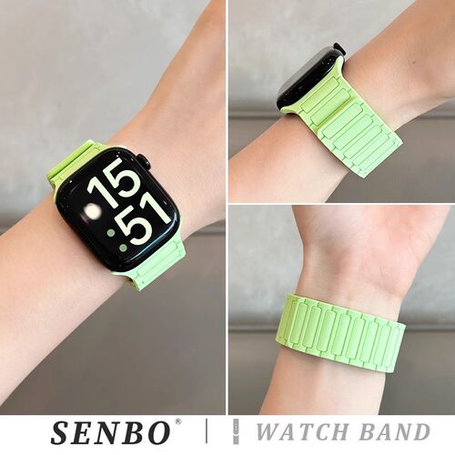 适用苹果iwatch11/10手表表带s9三株硅胶磁吸表带ultra新款智能手表s8/7/6/5/4夏季透气运动女款时尚男士腕带