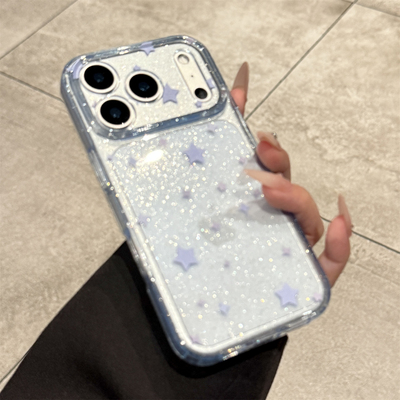 适用苹果17promax蓝色闪粉星星