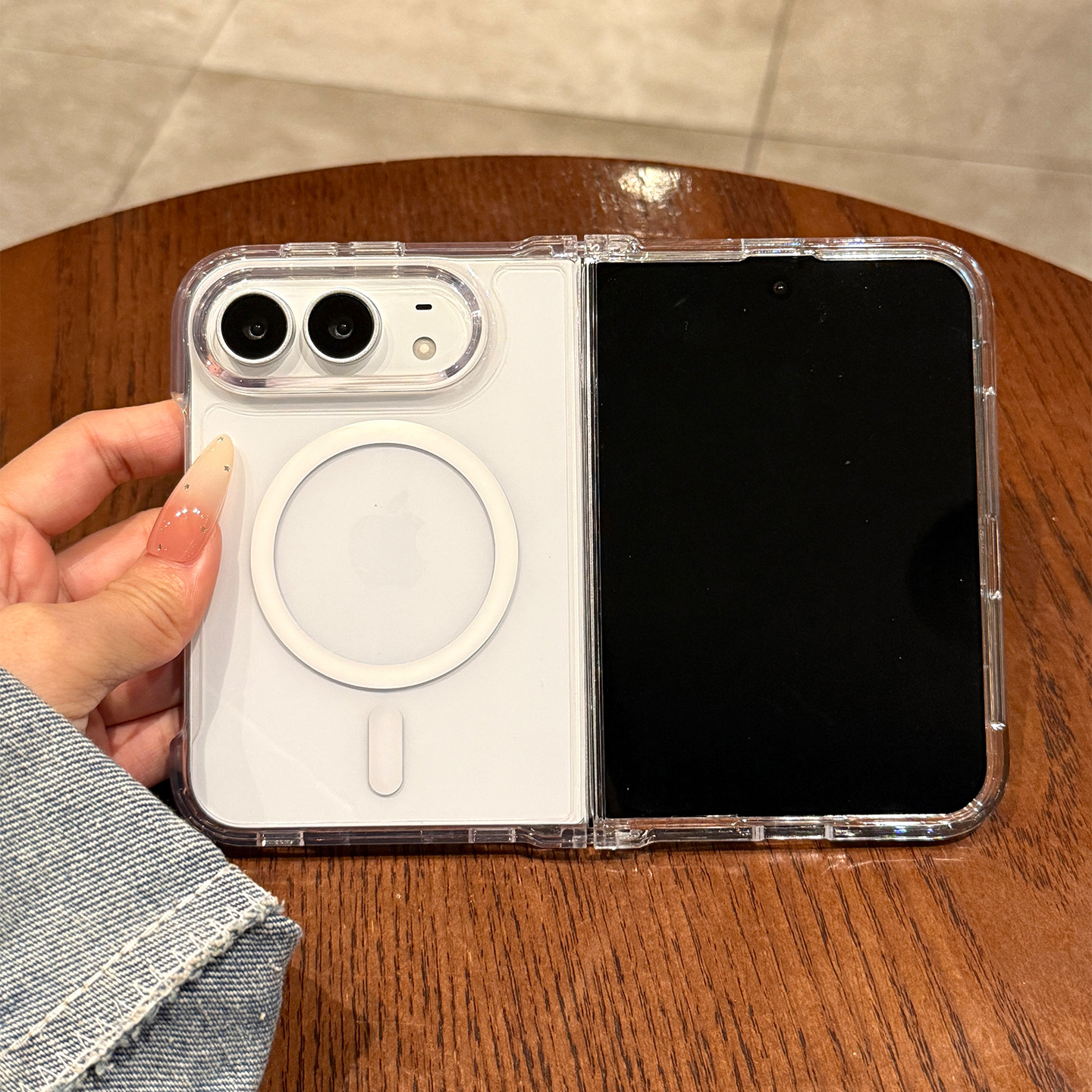 适用iphone duo手机壳新款苹果折叠屏全包防摔18duo透明亚克力磁吸高级感duo小众情侣女款超火简约创意保护套