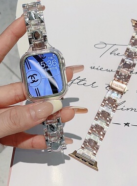 圣铂适用苹果iwatch表带s9镭射小冰块applewatch87654321代se新款s7高级感watchs6手表带ultra个性女41/45mm