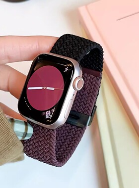 圣铂适用于applewatch10表带s9编织粉色尼龙8765苹果手表表带拼色卡扣iwatch女款se高级可爱女ultra2运动小众