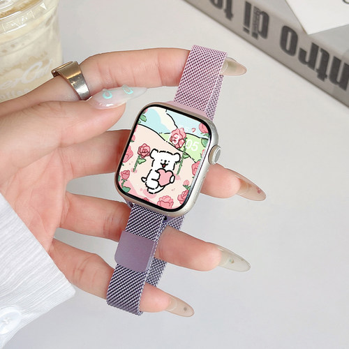 适用iwatch11/10手表带苹果新款渐变色米兰applewatch9表带细款高级s10/9/8/7代se金属运动ultra2透气女款男