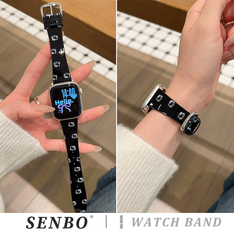 适用于苹果iwatch11/s10新款手表带applewatch9/8/7/6韩系皮质表带se代甜酷kt猫ultra秋冬42/46mm高级感腕带