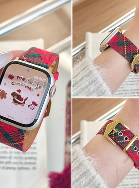 适用applewatch手表带新款s10红色毛呢表带iwatch9新年款秋冬高级感s8/7/6/5/4/se代智能腕带ultra3时尚圣诞