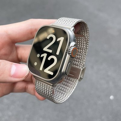 适用于iwatch9表带s9苹果手表ultra2钛合金金属麦穗applewatch8/7/6代se手表带49mm新款s8高级5/4运动45ulrta