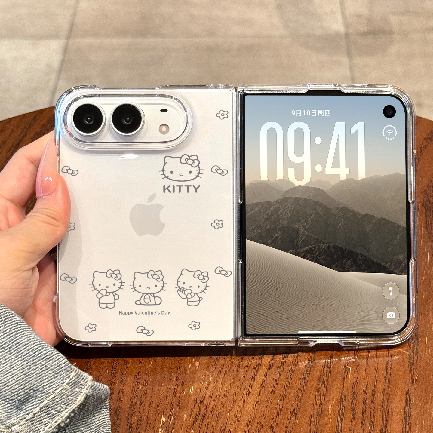 适用苹果折叠手机壳新款iphone duo高级感透明全包18折叠屏线条卡通猫咪18duo卡通可爱保护套ip小众超薄好看