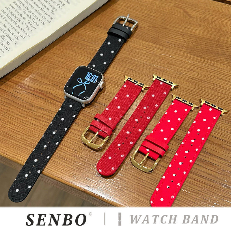 适用苹果iwatch11/10手表表带s9新款波点帆布表带applewatch8/7/6秋冬皮质se代韩系男女款ultra高级时尚腕带