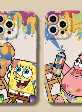 适用苹果15promax新款手机壳iPhone15pro情侣ip14plus液态硅胶13全包防摔12pm海绵宝宝11男可爱14pro外壳女款