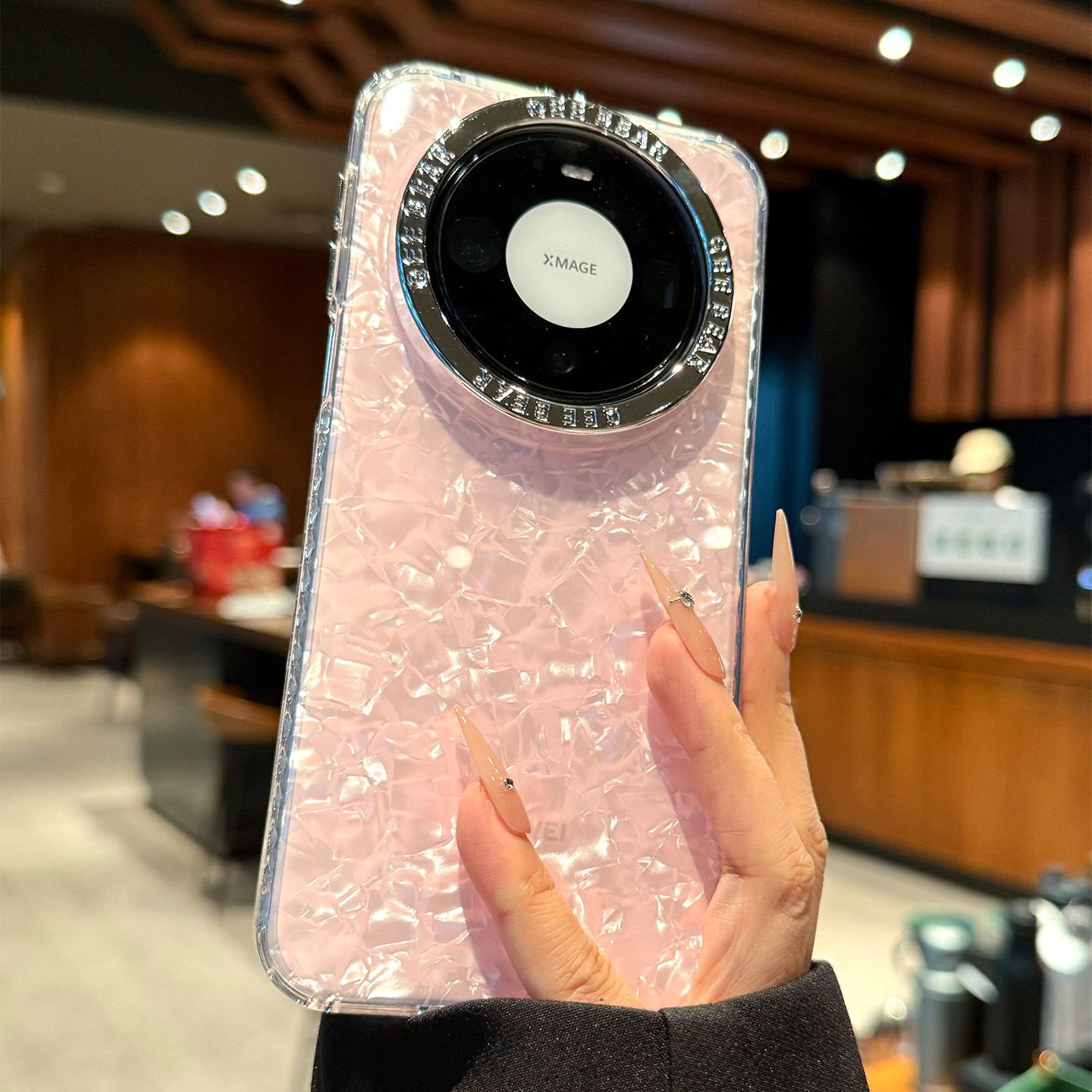 适用华为mate80粉色贝壳纹手机壳