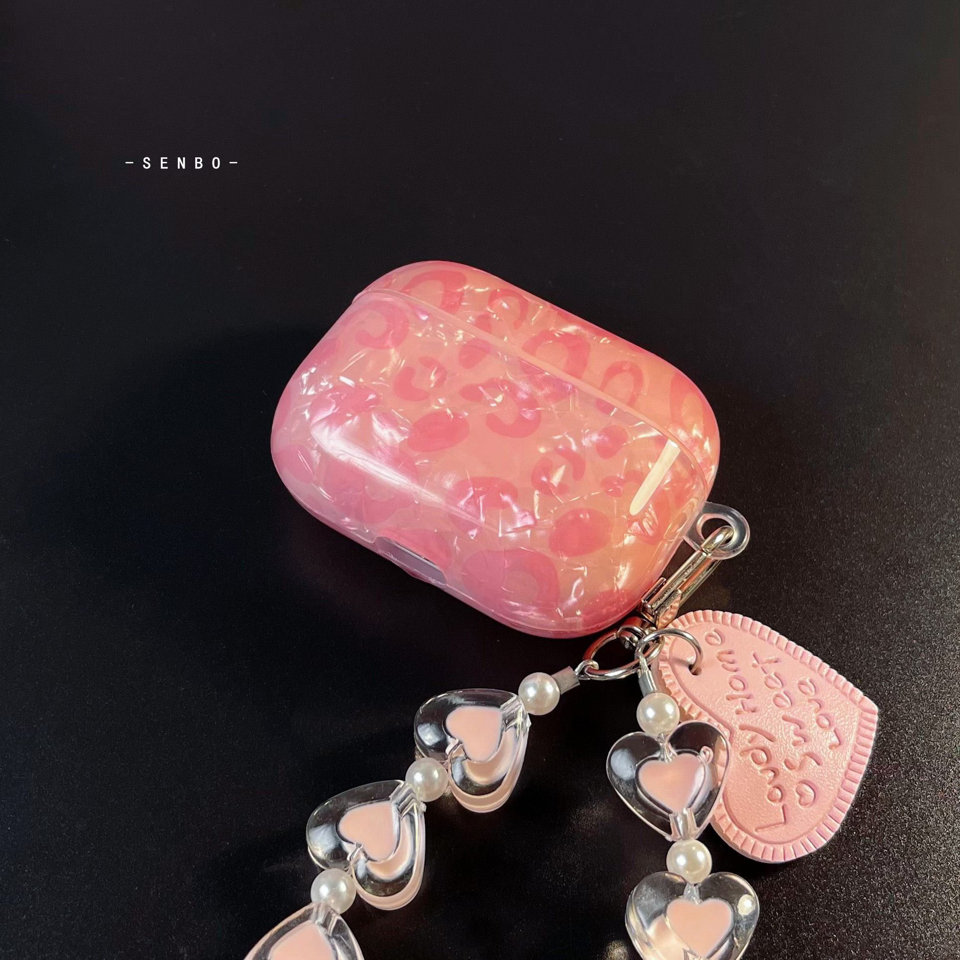 适用蓝牙无线耳机壳airpods4粉色豹纹耳机壳airpods三代爱心挂绳airpodspro二代高级感airpods1/2代防摔个性