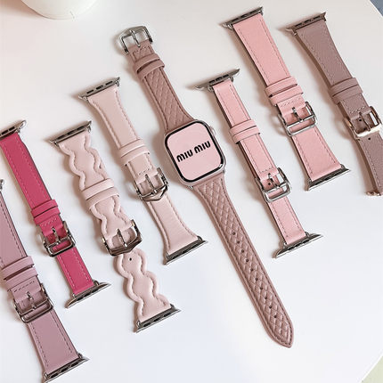 圣铂适用s10苹果手表表带iwatch9秋冬新款粉色表带applewatch876543代女生真皮s7皮质watchs6高级感se小众细