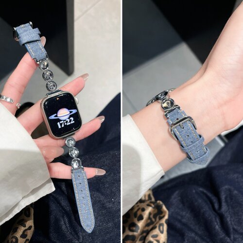 适用苹果手表带applewatch10/11表带新款圆纽扣拼皮质表带iwatch9真皮表带智能s8/7/6/5/4代女款高级感腕带