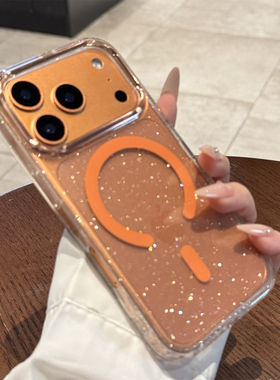 适用苹果17promax手机壳磁吸闪粉iPhone17新款17pro高级感16透明15镜头全包14防摔13的女款air好看plus超薄pm