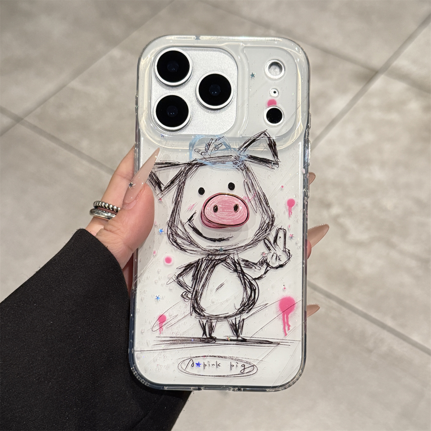 适用苹果17promax可爱线条小猪