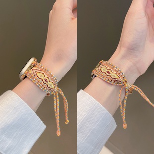 7代se新款 iwatch9手表带夏天透气ultra2民族风女创意42mm46高级男小众 10表带苹果手表s9 适用applewatch11