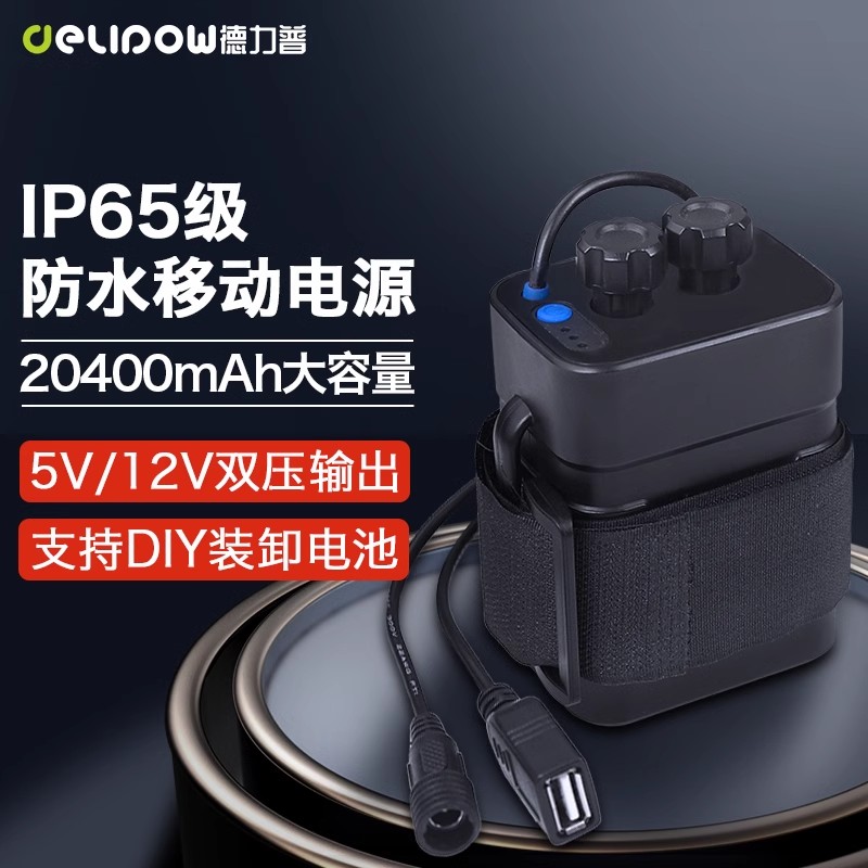 德力普12V户外电源照明灯音响18650电池盒双压防水充电宝移动电源