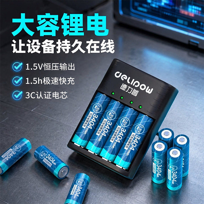 3C认证】德力普5号充电锂电池充电器大容量五七aa门锁1.5v可充7号