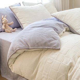 简约冬季牛奶绒四件套珊瑚绒2023新款保暖加厚床单被套