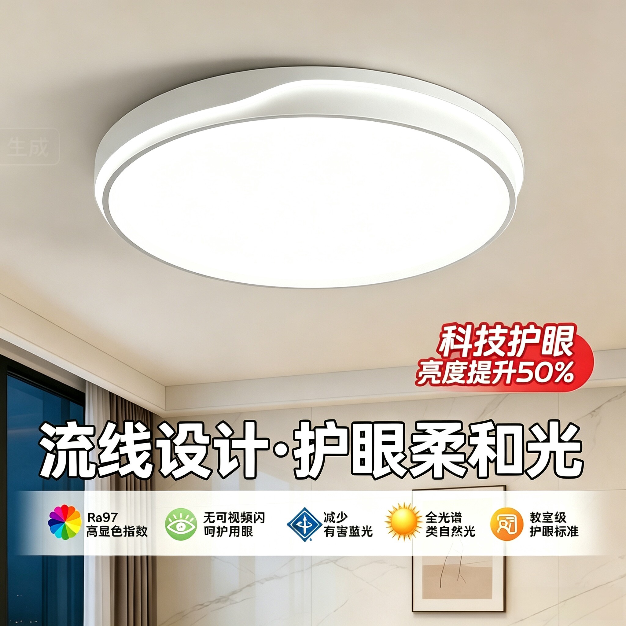 全光谱护眼吸顶灯卧室柔和护目										