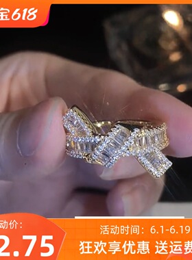 微调节新款上市镶锆石交叉开口戒轻奢风气质百搭感打结结小众戒指