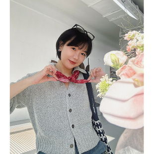 糖皮出品 时间行人 挑染花灰色调 小翻领 秋季外搭针织小开衫