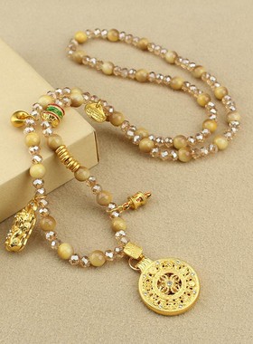 铜合金玻璃圆珠女新中式国风项链