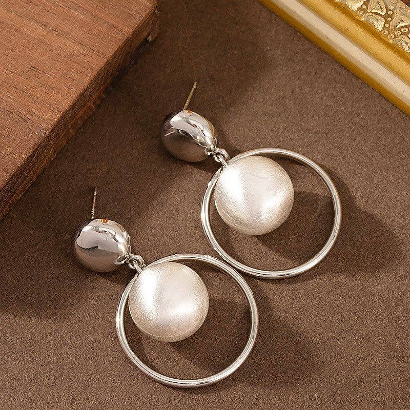 银针时尚个性冷淡风金属球球圆环耳坠耳环女气质小众轻奢简约耳饰
