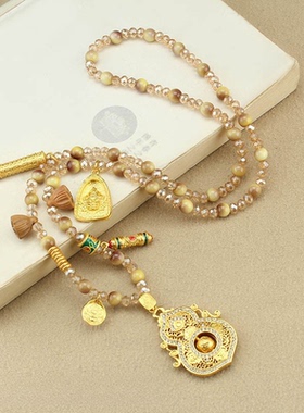 铜合金玻璃圆珠女新中式国风项链