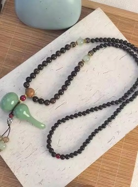 青玉木质圆珠男女复古优雅毛衣链