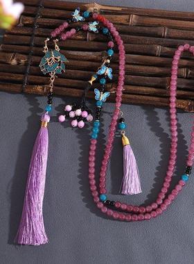 合金玻璃圆珠女新中式国风项链长