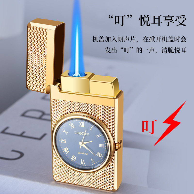 HF611创意电子手表打火机金属直冲蓝焰防风礼品朗声打火机厂家批