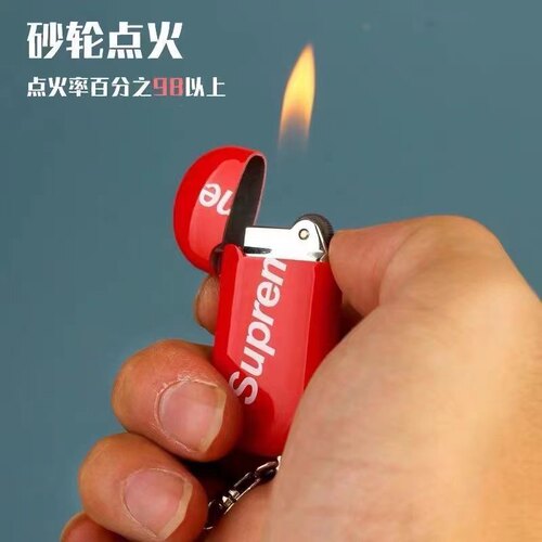 潮牌supreme充气打火机网红个性创意金属挂件明火男女迷你点烟器