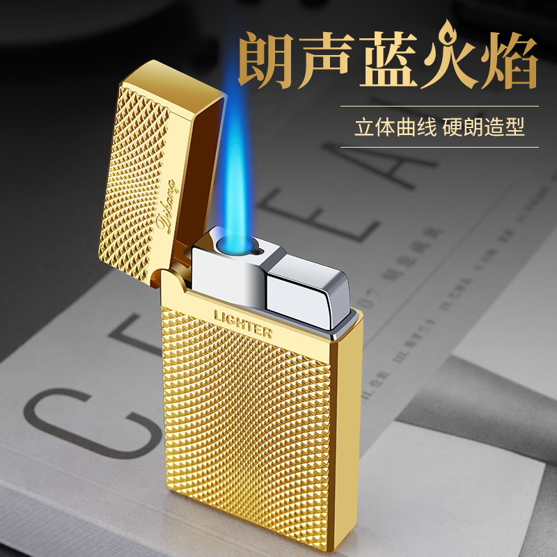 个性超薄翻盖雕花直冲礼品打火机