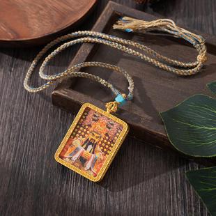 藏族札记拉姆唐卡项链财神文殊菩萨吊坠文创饰品五台山龙五爷唐卡