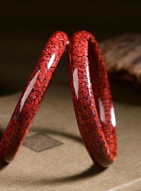 原矿朱砂手镯女款晶体砂内心经宽条手镯晶体砂本命年手镯