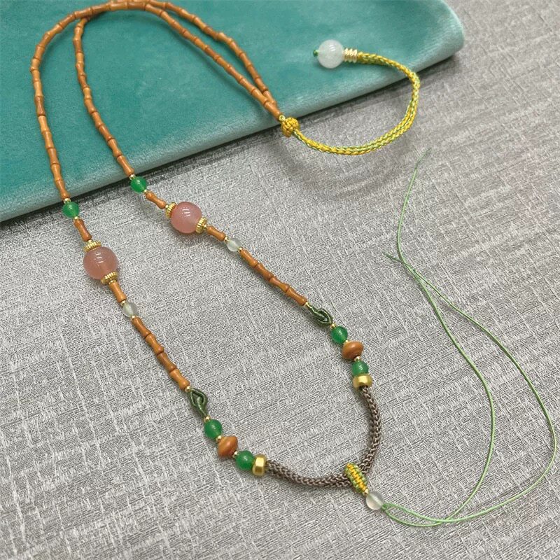 橄榄核竹节珠链蜜蜡吊坠绳翡翠