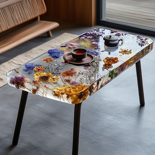 小户型客厅家用简约现代轻奢桌子9509 环氧树脂河流桌茶几创意个性