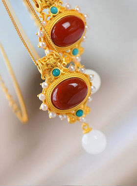 s925银国潮宫廷复古吊坠珐琅彩工艺精品包金镶嵌多款项链