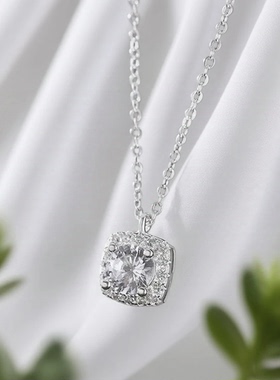 s999通体纯银方糖项链女镶嵌锆石欧美小众潮流简约百搭锁骨链