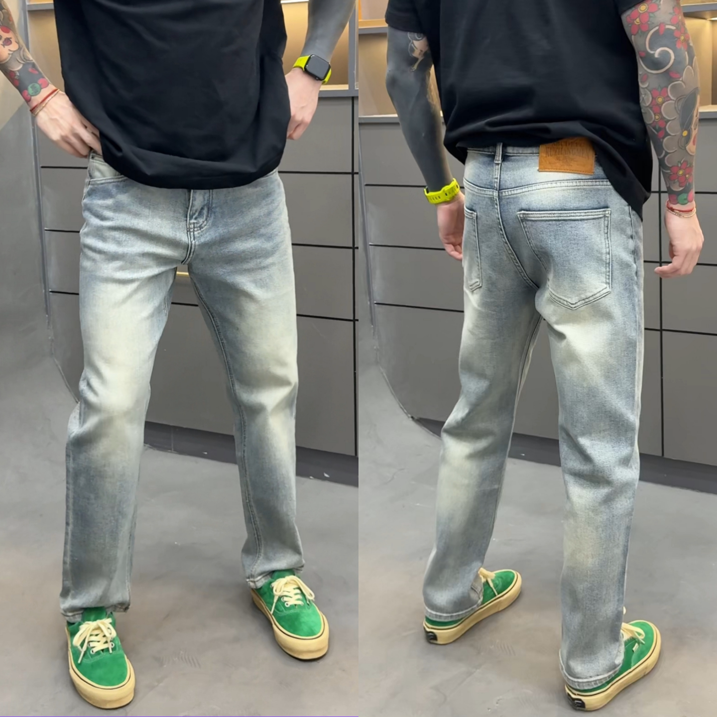 春季新款复古水洗直筒牛仔裤男士时尚高级感百搭浅蓝色休闲长裤潮