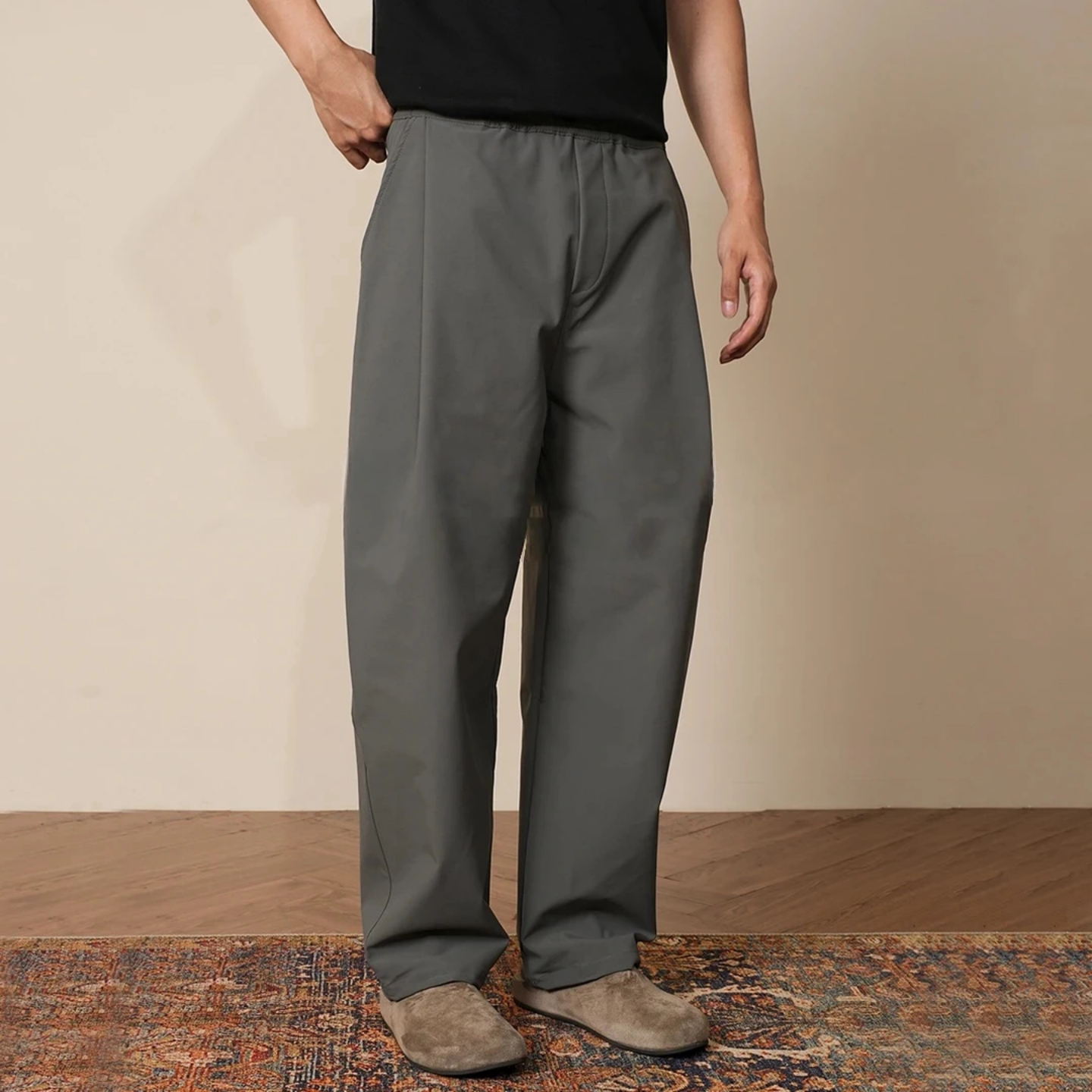 冬季高级感纯色西裤男士双折捏褶直筒休闲长裤潮流百搭舒适休闲裤